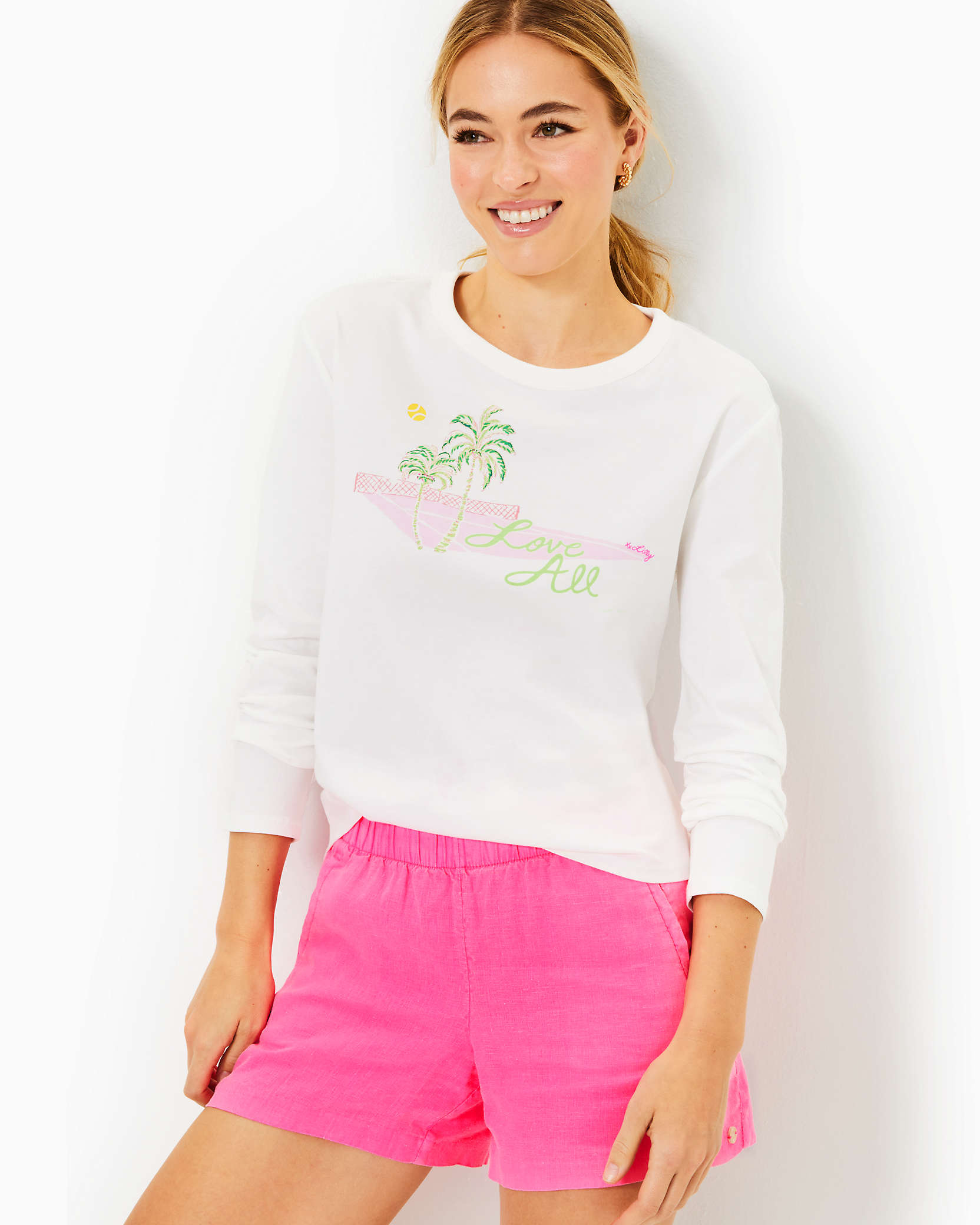 Lilly Pulitzer Luxletic Rally Cotton Tee In Resort White Love All Graphic