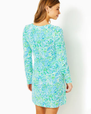 Shop Lilly Pulitzer Kenley Cotton Crew Neck Dress In Hydra Blue Dandy Lions