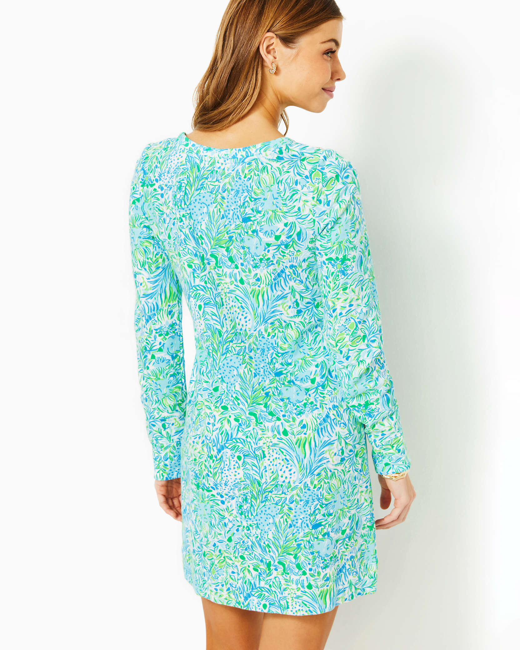Shop Lilly Pulitzer Kenley Cotton Crew Neck Dress In Hydra Blue Dandy Lions