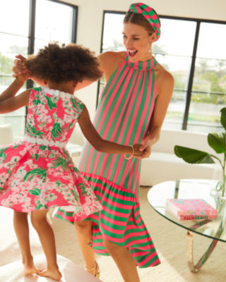 Steph Halter Midi Dress, Roxie Pink X Spearmint Wide Stripe, large image undefined