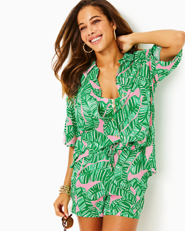 Franki Cover-Up Shirt, Conch Shell Pink Lets Go Bananas, large - Lilly Pulitzer