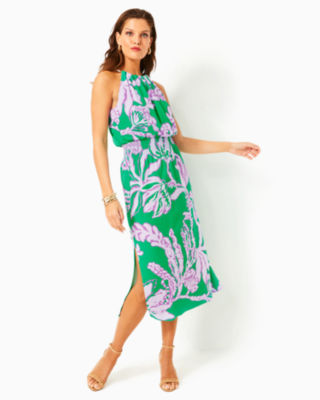 Gracelyn Halter Midi Dress, Brazilian Green Salty Sandbar Oversized Enigineered Knit, large image 2 - Lilly Pulitzer