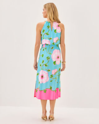 Gracelyn Halter Midi Dress, Fresh Water Blue Bursting Blooms Engineered Knit Dress, large image 1