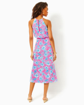 Shop Lilly Pulitzer Gracelyn Halter Midi Dress In Roxie Pink Wave N Sea
