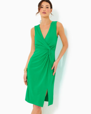 Odella V-Neck Midi Dress, Brazilian Green, large - Lilly Pulitzer