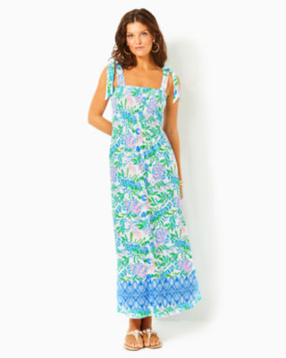 Kailua Smocked Maxi Dress, Resort White Just A Pinch Engineered Knit Dress, large - Lilly Pulitzer