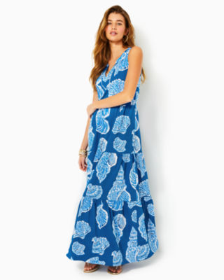 Sydnee Maxi Dress, Barton Blue Shell Of A Good Time Oversized, large - Lilly Pulitzer