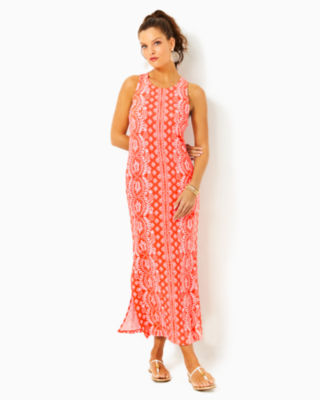 Ulla Maxi Dress, Flamingo Feather Harbour View Engineered Knit Dress, large - Lilly Pulitzer
