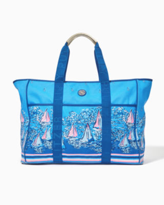 Shop Lilly Pulitzer Trystin Oversized Canvas Tote In Lunar Blue A Lil Nauti Engineered Tote