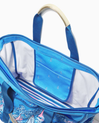 Shop Lilly Pulitzer Trystin Oversized Canvas Tote In Lunar Blue A Lil Nauti Engineered Tote