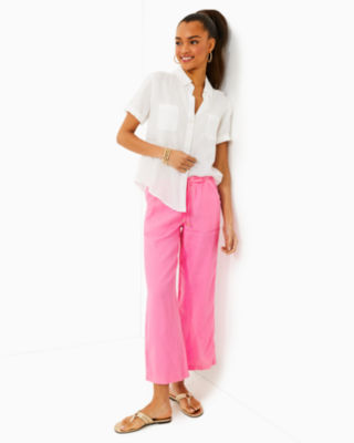 27" Brawley Linen Crop Pant, Confetti Pink, large - Lilly Pulitzer