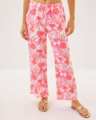27" Brawley Linen Crop Pant, Resort White Lovely Long Stems, large image 2