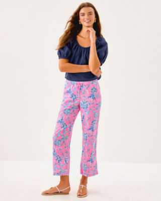 27" Brawley Linen Crop Pant, Rousseau Pink Barefoot Beachcombers, large