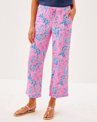 27" Brawley Linen Crop Pant, Rousseau Pink Barefoot Beachcombers, large image 2