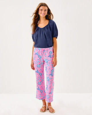 27" Brawley Linen Crop Pant, Rousseau Pink Barefoot Beachcombers, large image 3