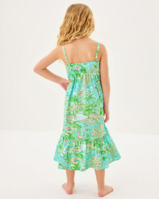 Girls Mini Hiedi Maxi Dress, Fresh Water Blue Sunbathers Bliss, large image 1