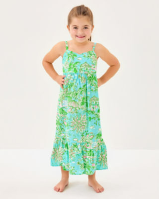 Girls Mini Hiedi Maxi Dress, Fresh Water Blue Sunbathers Bliss, large image 2