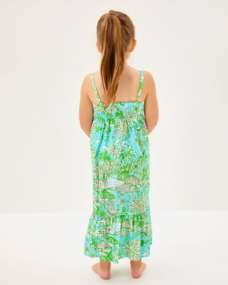 Girls Mini Hiedi Maxi Dress, Fresh Water Blue Sunbathers Bliss, large image 3