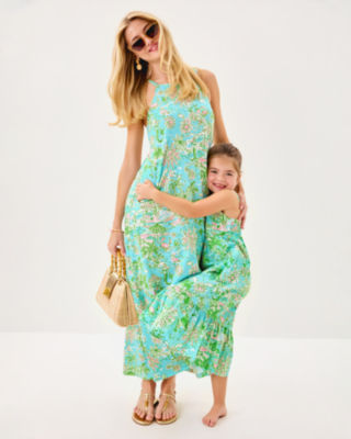 Girls Mini Hiedi Maxi Dress, Fresh Water Blue Sunbathers Bliss, large image 5