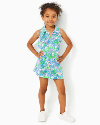 Girls Mini Luxletic Martina Polo Dress, Orb Green Serving It Up, large - Lilly Pulitzer