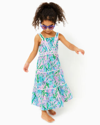 Girls Mini Pollie Midi Dress, Multi Seacret Escape, large - Lilly Pulitzer