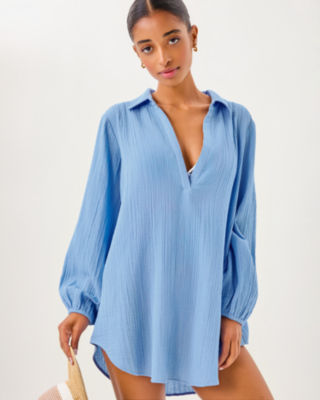 Kique Long Sleeve Cover-Up, Jacaranda Blue, large