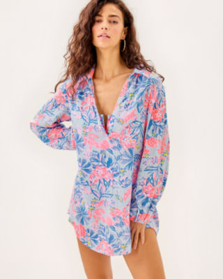 Kique Long Sleeve Cover-Up, Multi Elephant Splash, large