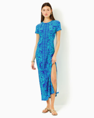 UPF 50+ Kaden Maxi Dress, Martinique Blue Jungle Oasis Engineered Chillylilly, large - Lilly Pulitzer