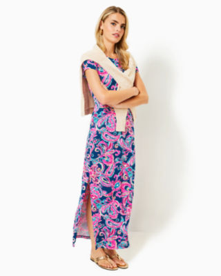 UPF 50+ Kaden Maxi Dress, Multi Flitting About, large - Lilly Pulitzer