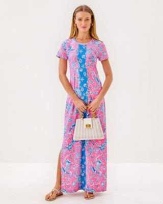 UPF 50+ Kaden ChillyLilly Maxi Dress, Rousseau Pink Barefoot Beachcombers Engineered Chillyl, large image 1