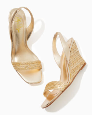 Shop Lilly Pulitzer Carla Wedge In Gold Metallic