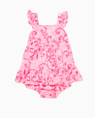 Charlize Infant Dress, Conch Shell Pink Flamingle Garden, large - Lilly Pulitzer