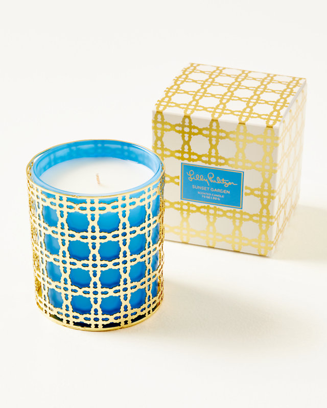 Glass Candle With Gold Caning, Abaco Blue, large - Lilly Pulitzer