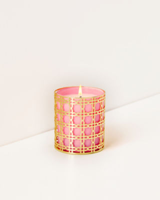 Lilly Pulitzer Glass Candle With Gold Caning In Conch Shell Pink