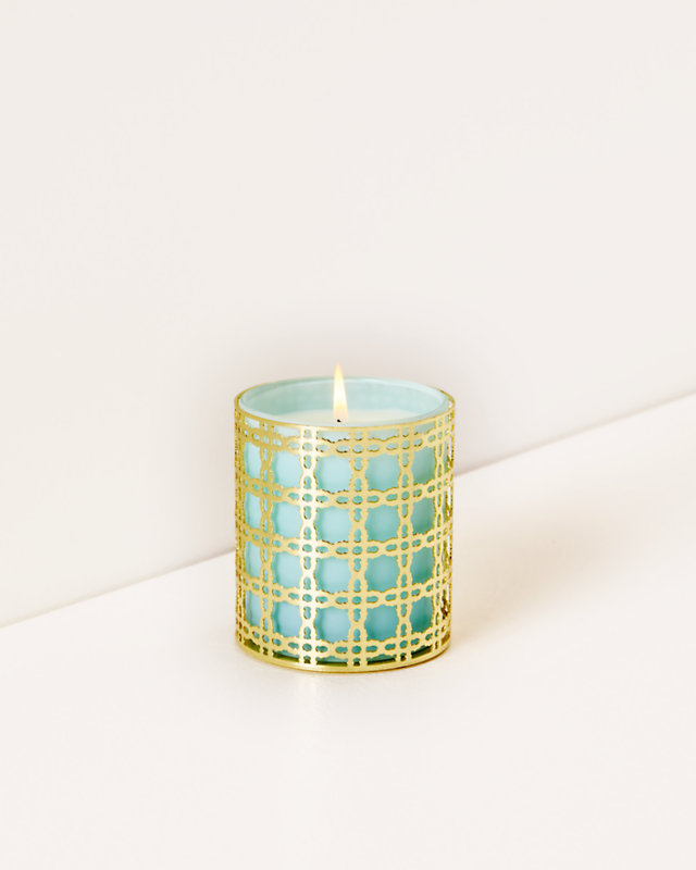 Glass Candle With Gold Caning, Hydra Blue, large - Lilly Pulitzer
