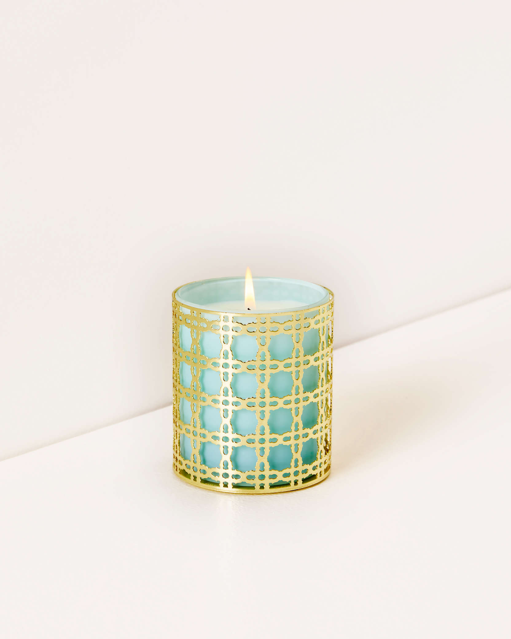 Shop Lilly Pulitzer Glass Candle With Gold Caning In Hydra Blue
