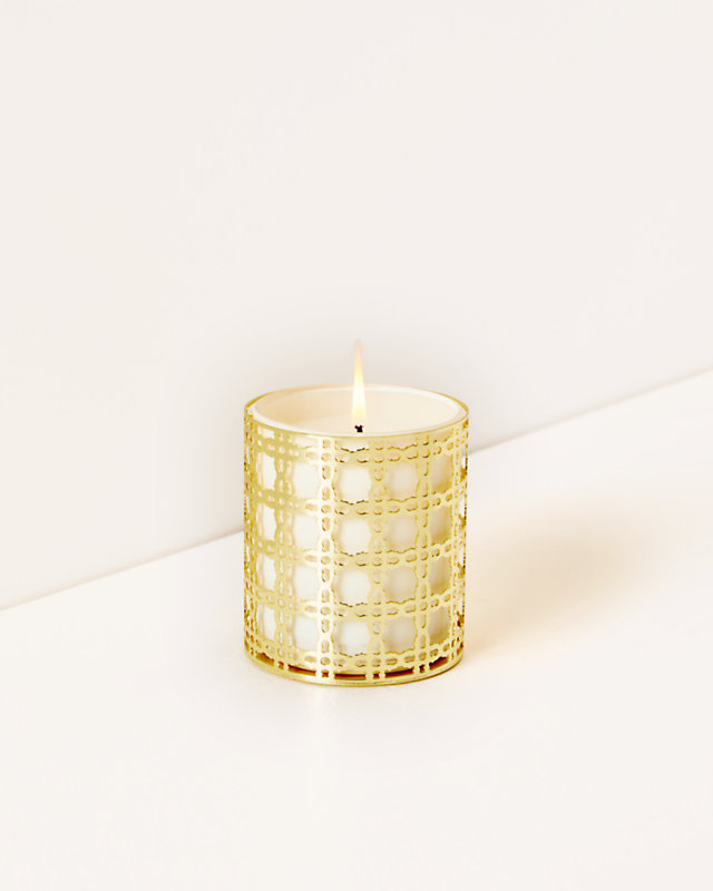 Glass Candle With Gold Caning, Resort White, large - Lilly Pulitzer