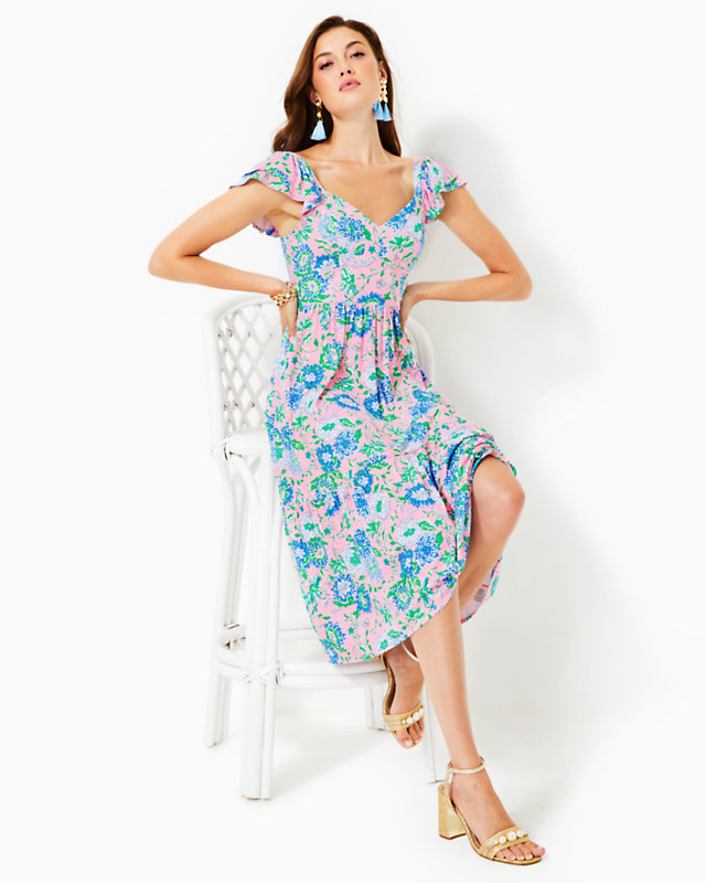 Bayleigh Midi Dress, Conch Shell Pink Rumor Has It, large - Lilly Pulitzer