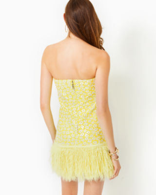 Shop Lilly Pulitzer Charmain Strapless Mini Dress In Finch Yellow Bitsy Blossom Brocade