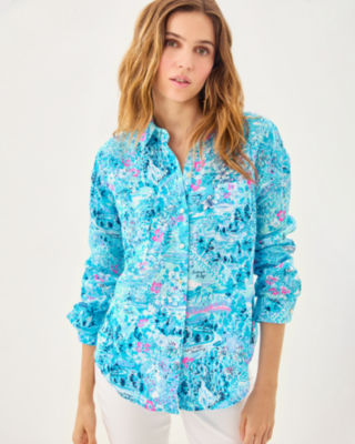Sea View Button Down Top, Blue Peri Lilly Loves North Carolina, large