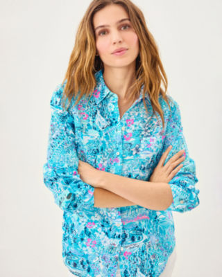 Sea View Button Down Top, Blue Peri Lilly Loves North Carolina, large image 2