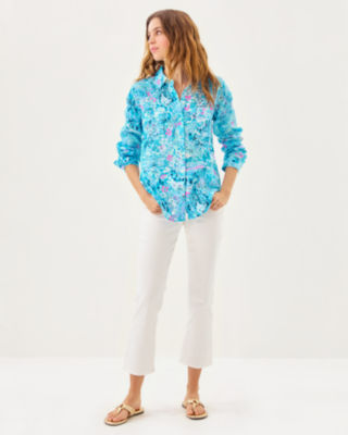 Sea View Button Down Top, Blue Peri Lilly Loves North Carolina, large image 3
