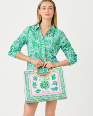 Sea View Linen Button Down Shirt, Bunny Blue Key West Destination, large image 2