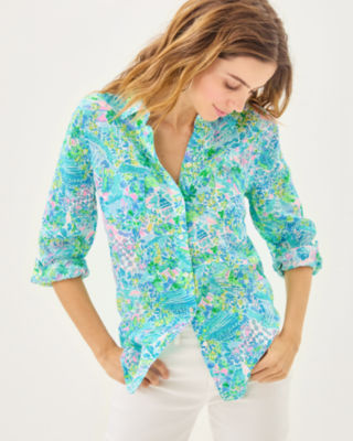 Sea View Button Down Top, Surf Blue Lilly Loves South Carolina, large