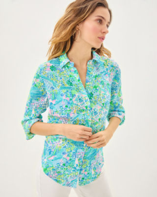 Sea View Button Down Top, Surf Blue Lilly Loves South Carolina, large image 2