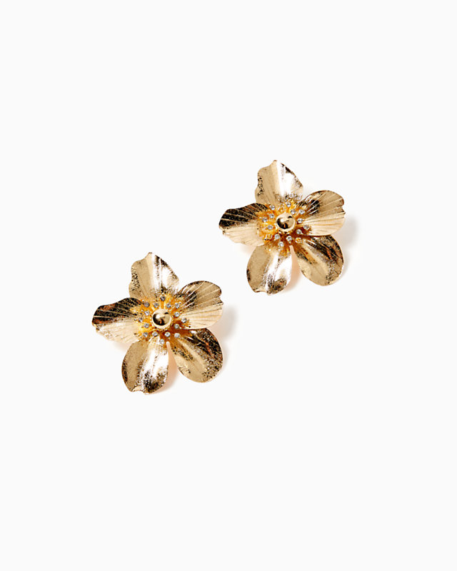 Small Orchid Earrings, Gold Metallic, large - Lilly Pulitzer
