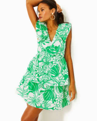 Ritamarie Cotton Ruffle Dress, Spearmint Oversized Kiss My Tulips, large image undefined