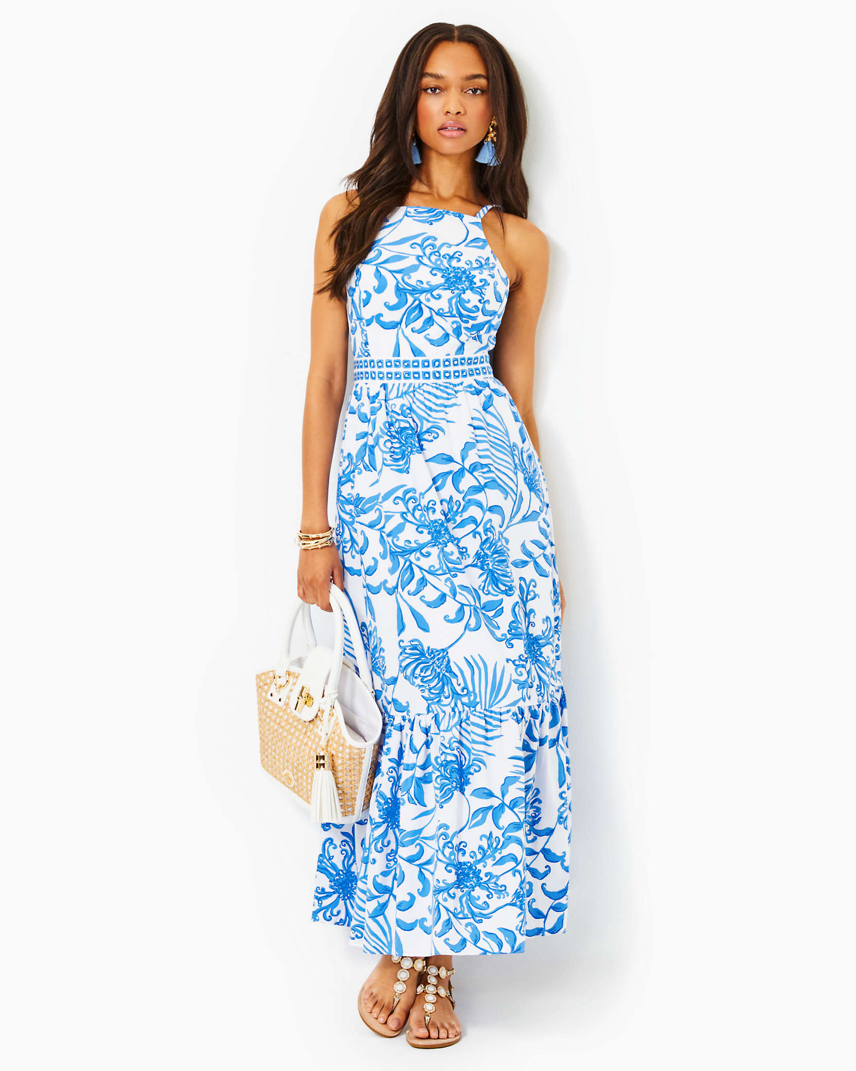 Shop Lilly Pulitzer Charlese Cotton Maxi Dress In Resort White Glisten In The Sun Engineered Woven Dres