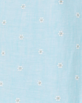 Kylanne Linen Dress, Hydra Blue You Drive Me Daisy Embroidered Linen, large image undefined