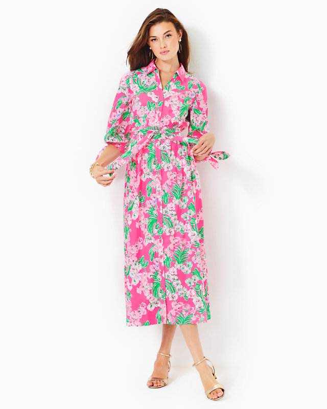 Amrita Cotton Midi Shirtdress, Roxie Pink Worth A Look, large - Lilly Pulitzer